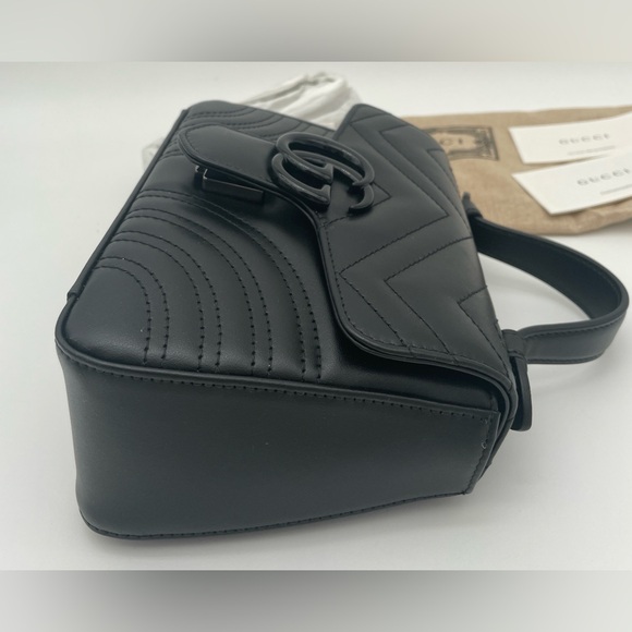 NEW! GUCCI MARMONT TOP HANDLE MATELASSE BLACK SHOULDER CROSSBODY BAG AUTHENTIC - Picture 8 of 14